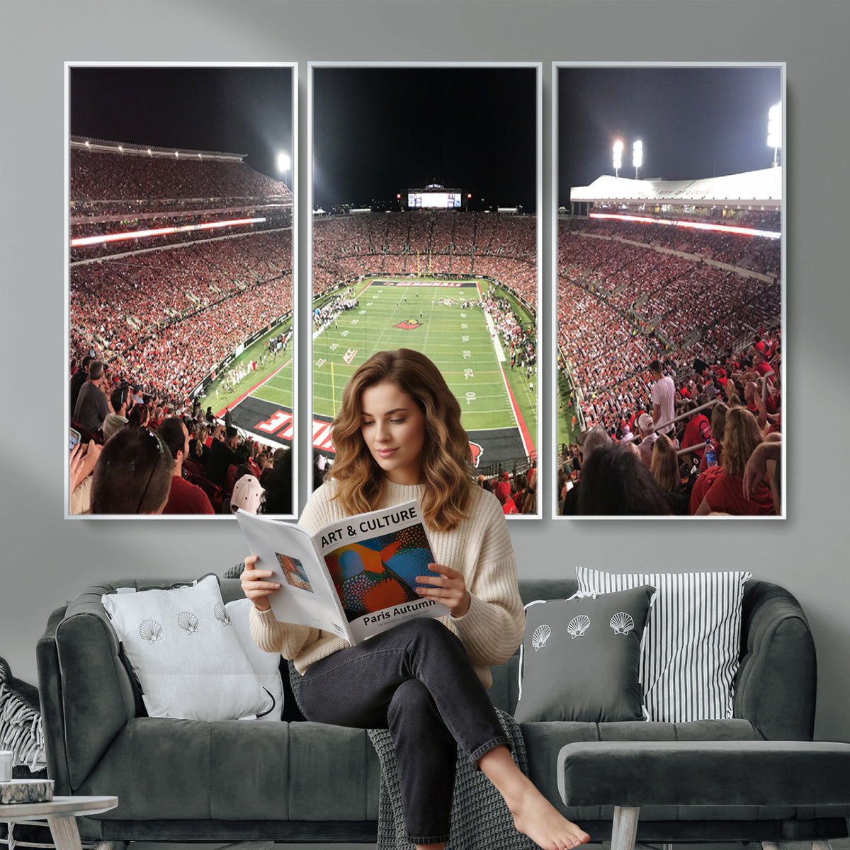 52267-MGV-CV-36X24 - University of Louisville Cardinals Football Team Print - Louisville Cardinal Stadium Wall Art Canvas