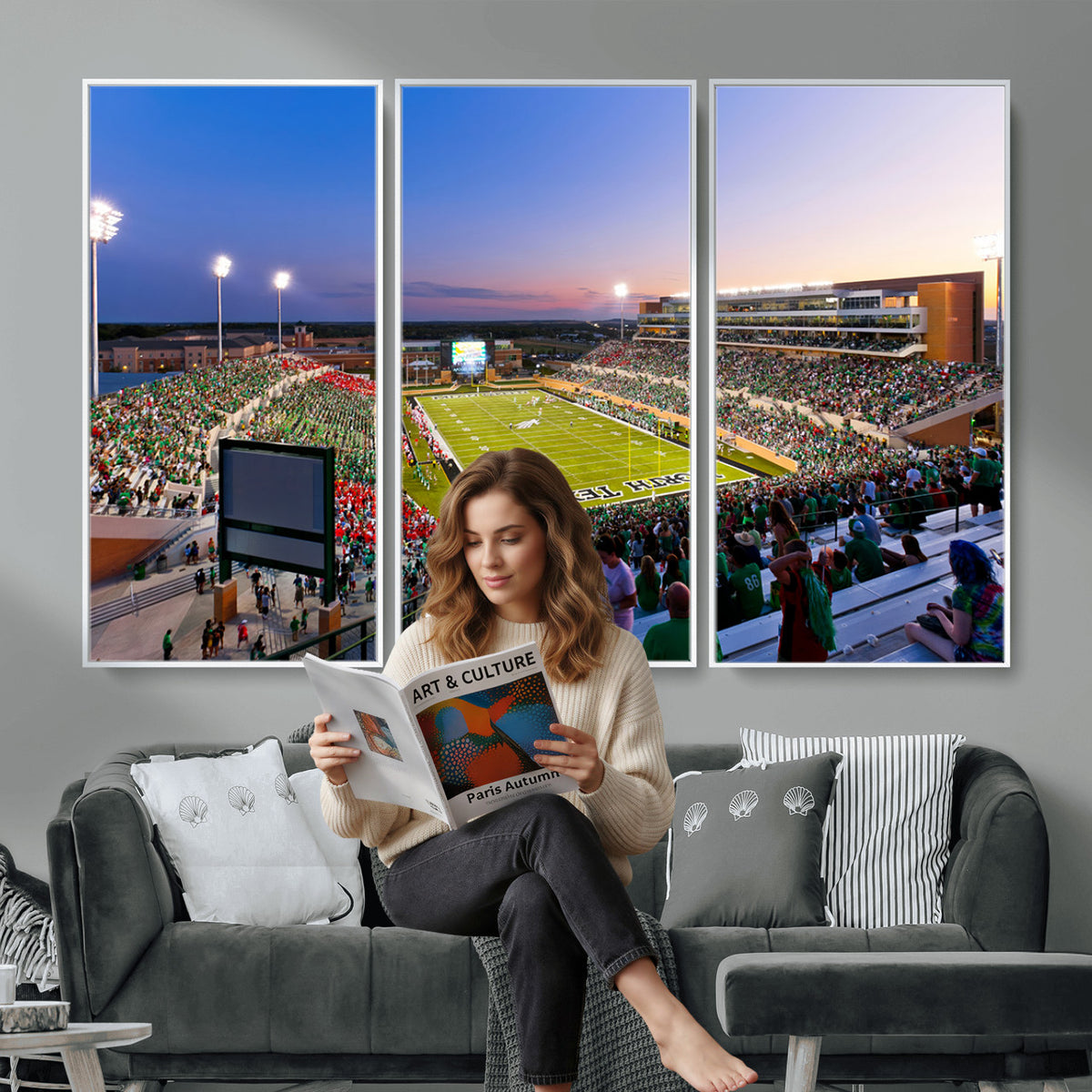 25916-MGV-CV-36X24 - University of North Texas Mean Green Football Team Print - Denton DATCU Stadium Canvas Print Wall