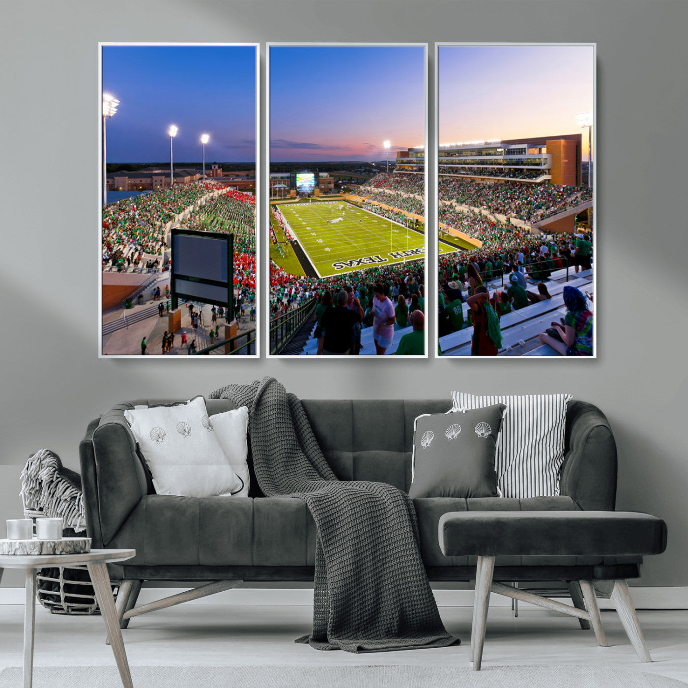 MGV-FC-48X32-3P - University of North Texas Mean Green Football Team Print - Denton DATCU Stadium Wall Art Canvas