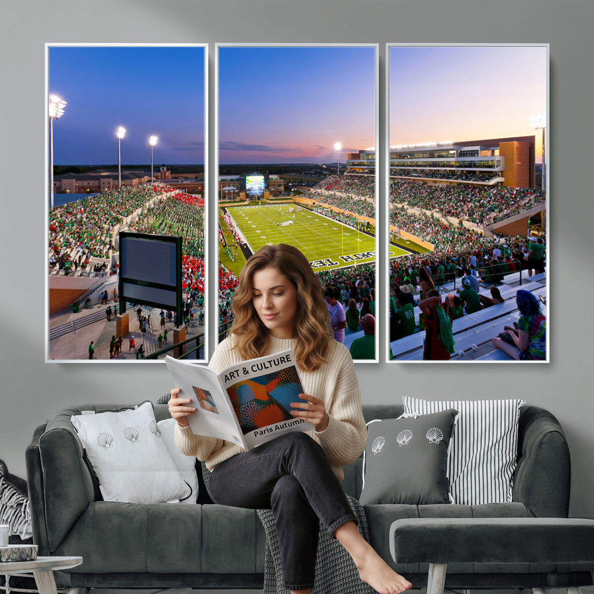 81582-MGV-CV-36X24 - University of North Texas Mean Green Football Team Print - Denton DATCU Stadium Wall Art Canvas