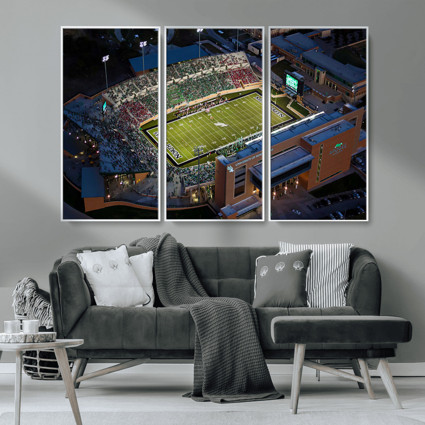 MGV-FC-48X32-3P - University of North Texas Mean Green Football Artwork, Football Team Print - Denton DATCU Stadium