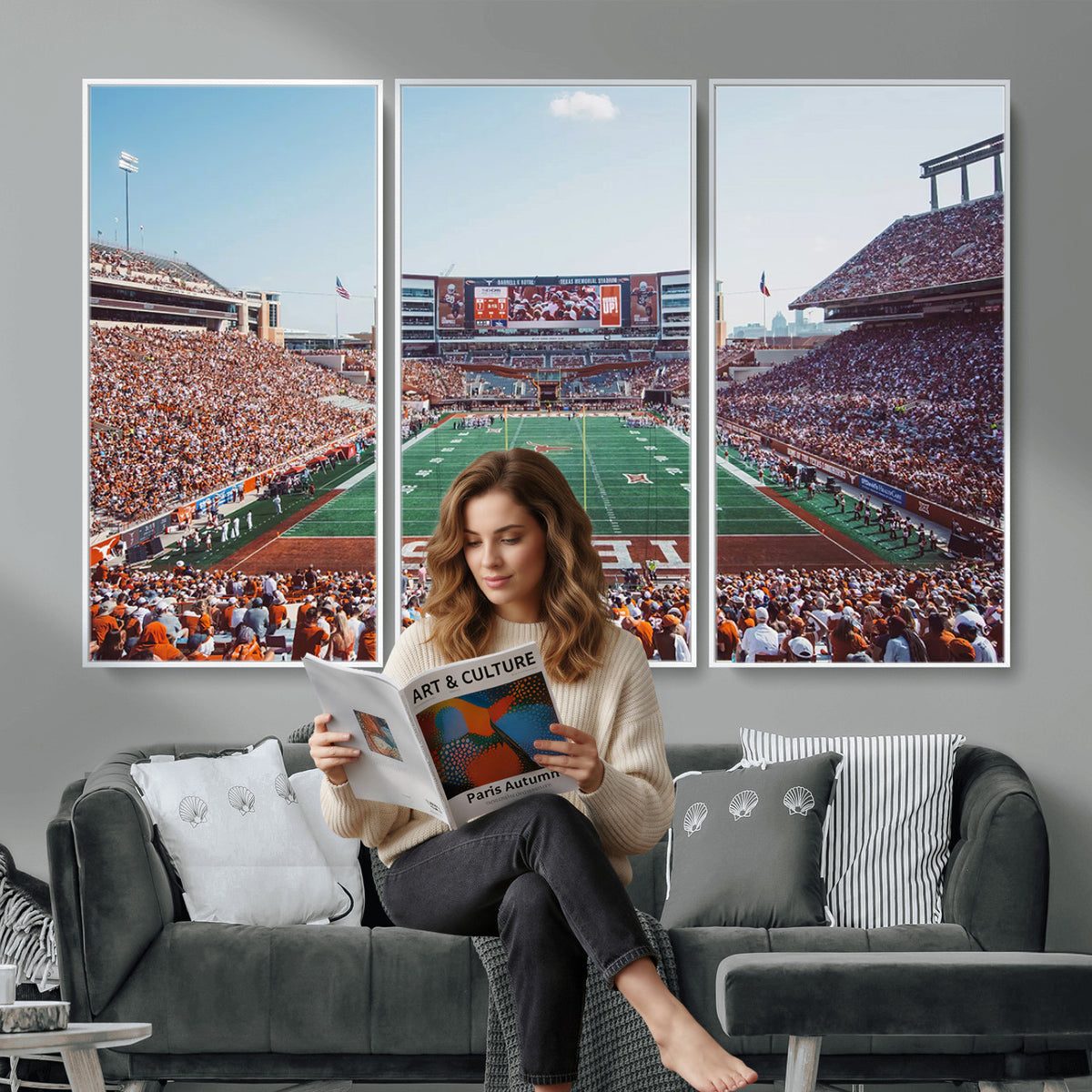 14826-MGV-CV-36X24 - Framed Texas Memorial Stadium Canvas, University of Texas Longhorns Football Team Print - Austin
