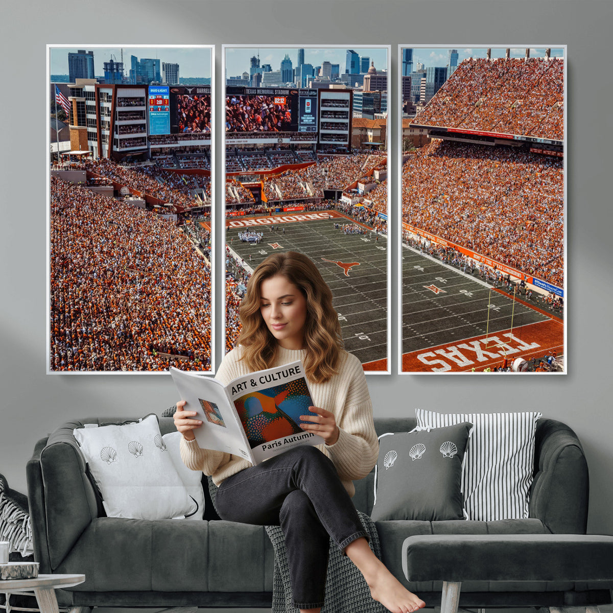 92103-MGV-CV-36X24 - University of Texas Longhorns Football Team Print - Austin Darrell K Royal-Texas Memorial Stadium