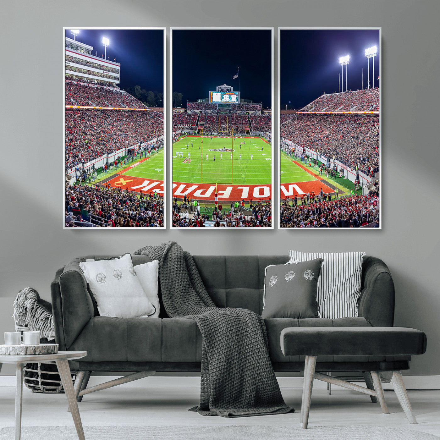 MGV-FC-48X32-3P - Wolfpack Football Team Print - Raleigh Carter-Finley Stadium Wall Art Canvas Print