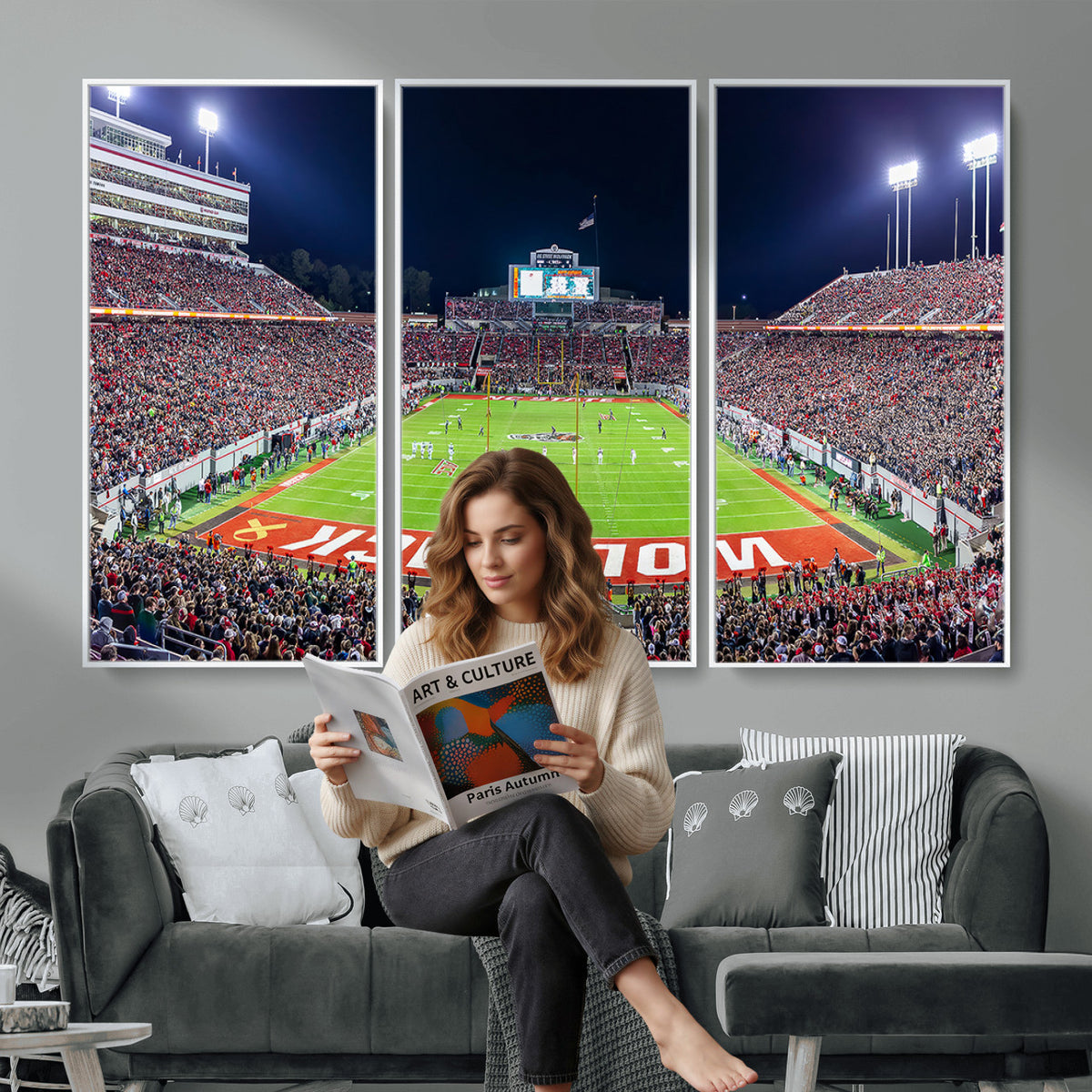 80943-MGV-CV-36X24 - Wolfpack Football Team Print - Raleigh Carter-Finley Stadium Wall Art Canvas Print