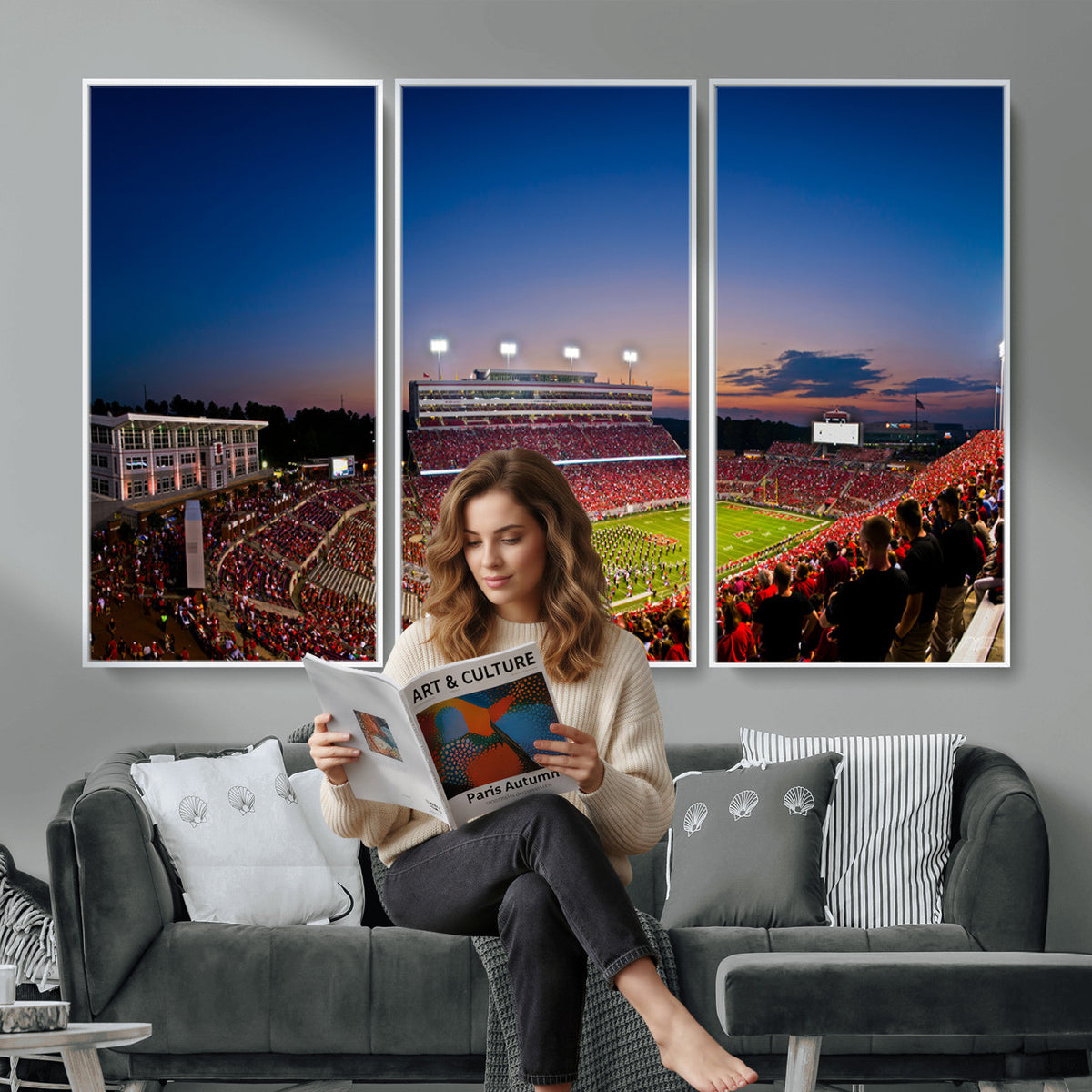 76202-MGV-CV-36X24 - Wolfpack Football Team Wall Art Print - Raleigh Carter-Finley Stadium Wall Art Canvas Print