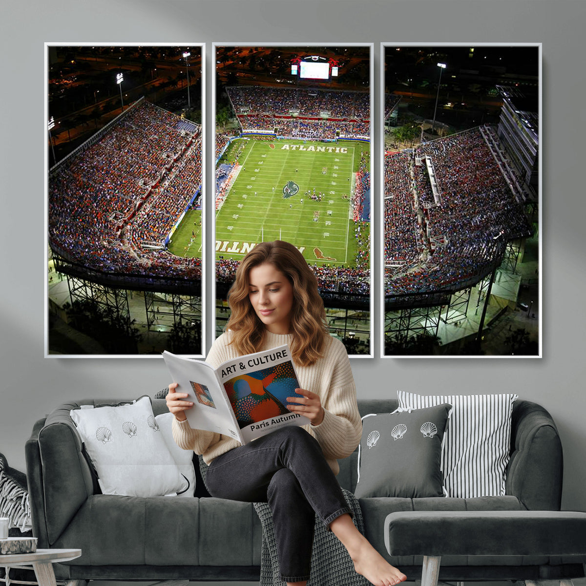 72354-MGV-CV-36X24 - Florida Atlantic University Owls Football Team Print - Boca Raton FAU Stadium Wall Art Canvas Print