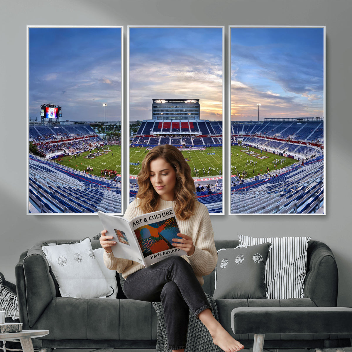 69559-MGV-CV-36X24 - Florida Atlantic University Owls Football Team Print - Boca Raton FAU Stadium Wall Art Canvas Print