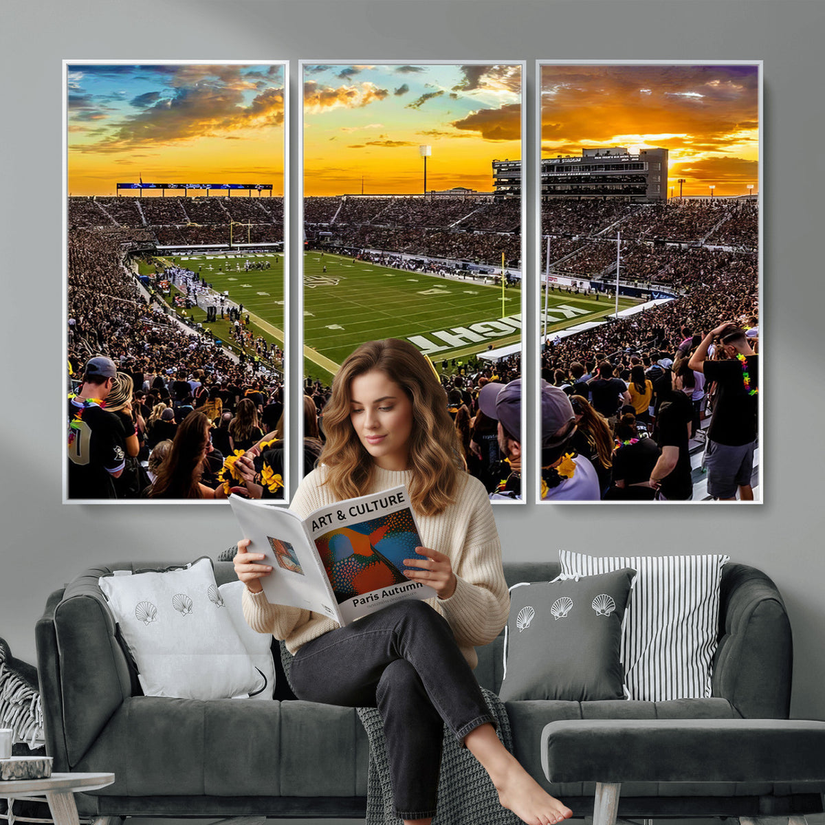 66803-MGV-CV-36X24 - UCF Knights Football Team Print - Orlando FBC Mortgage Stadium, UCF Knights Wall Art Canvas Print