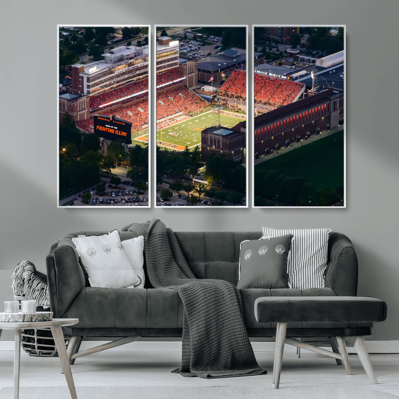 MGV-FC-48X32-3P - University of Illinois Fighting Illini Football Team Print - Champaign Illinois Memorial Stadium