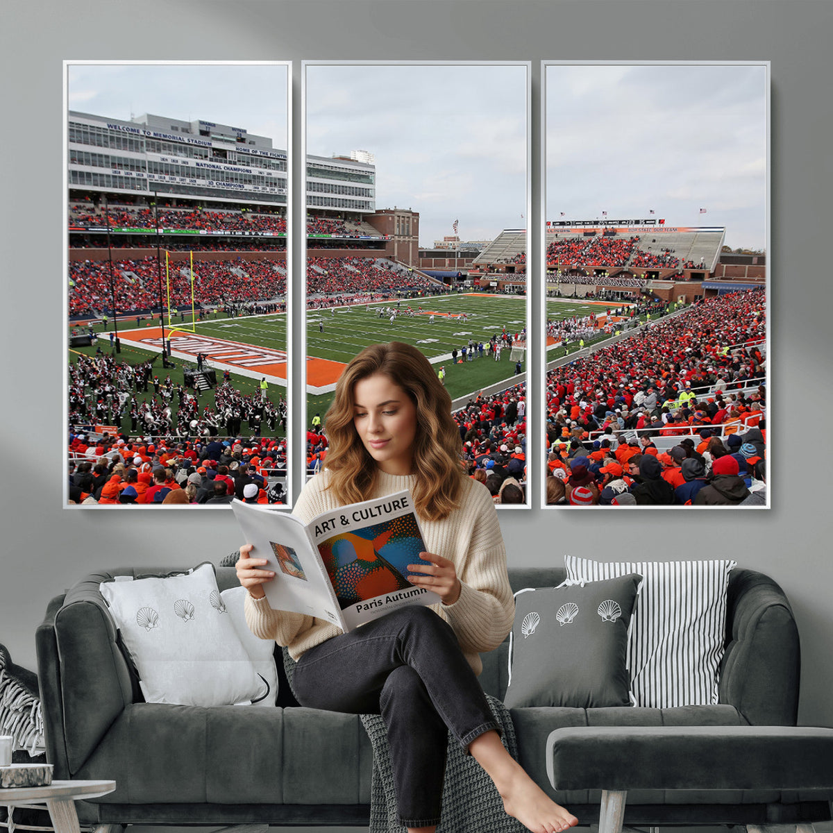 86851-MGV-CV-36X24 - University of Illinois Fighting Illini Football Team Print - Champaign Illinois Memorial Stadium