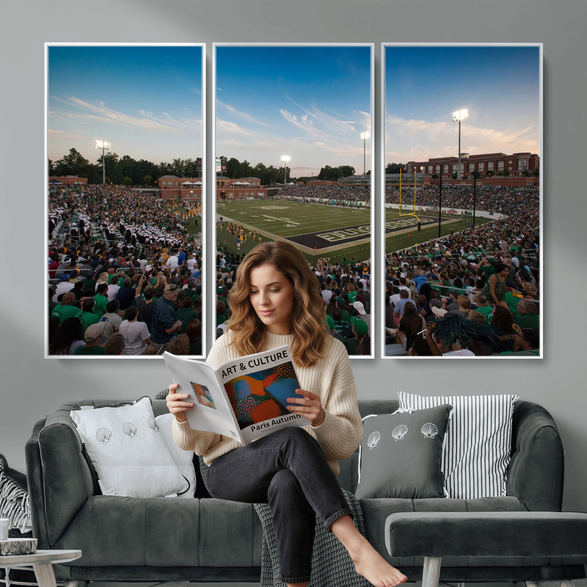 12290-MGV-CV-36X24 - University of Charlotte 49ers Football Team Print - Charlotte Jerry Richardson Stadium Wall Art