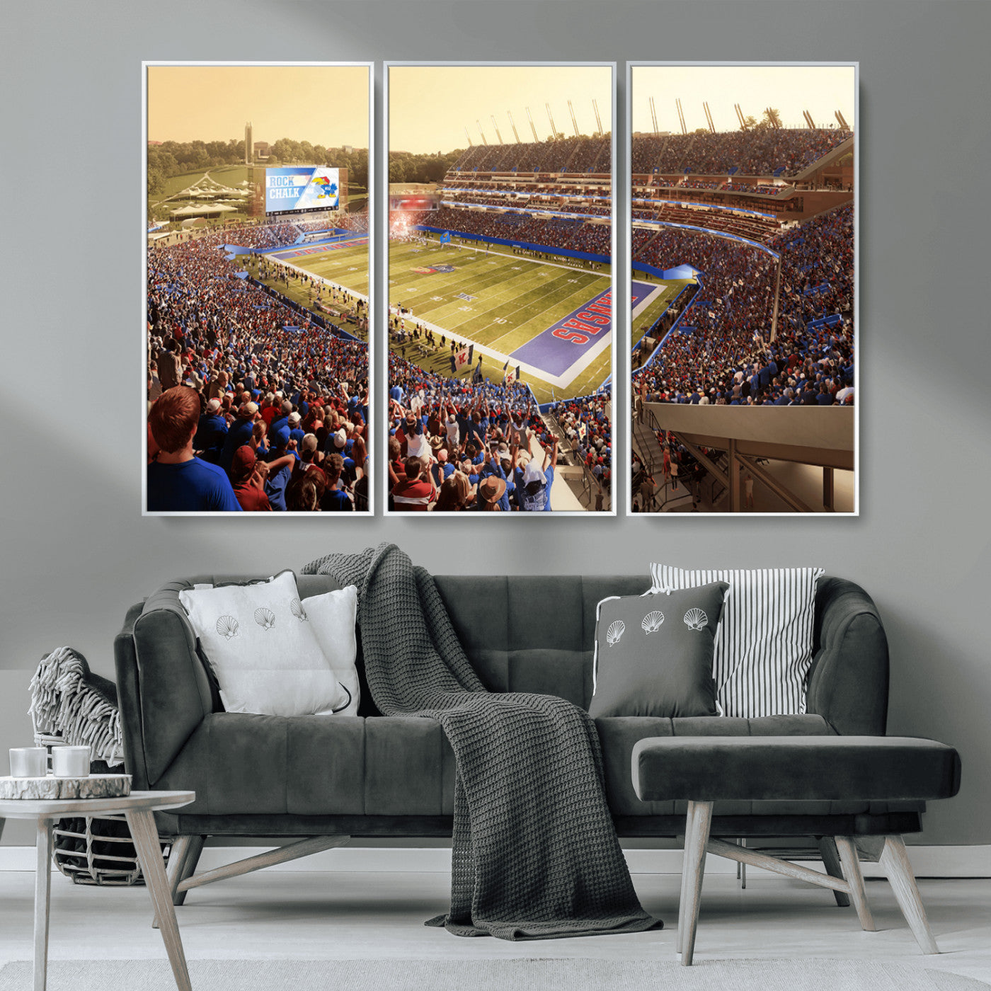 MGV-FC-48X32-3P - University of Kansas Jayhawks Football Team Print - Lawrence Kansas Memorial Stadium Wall Art Canvas