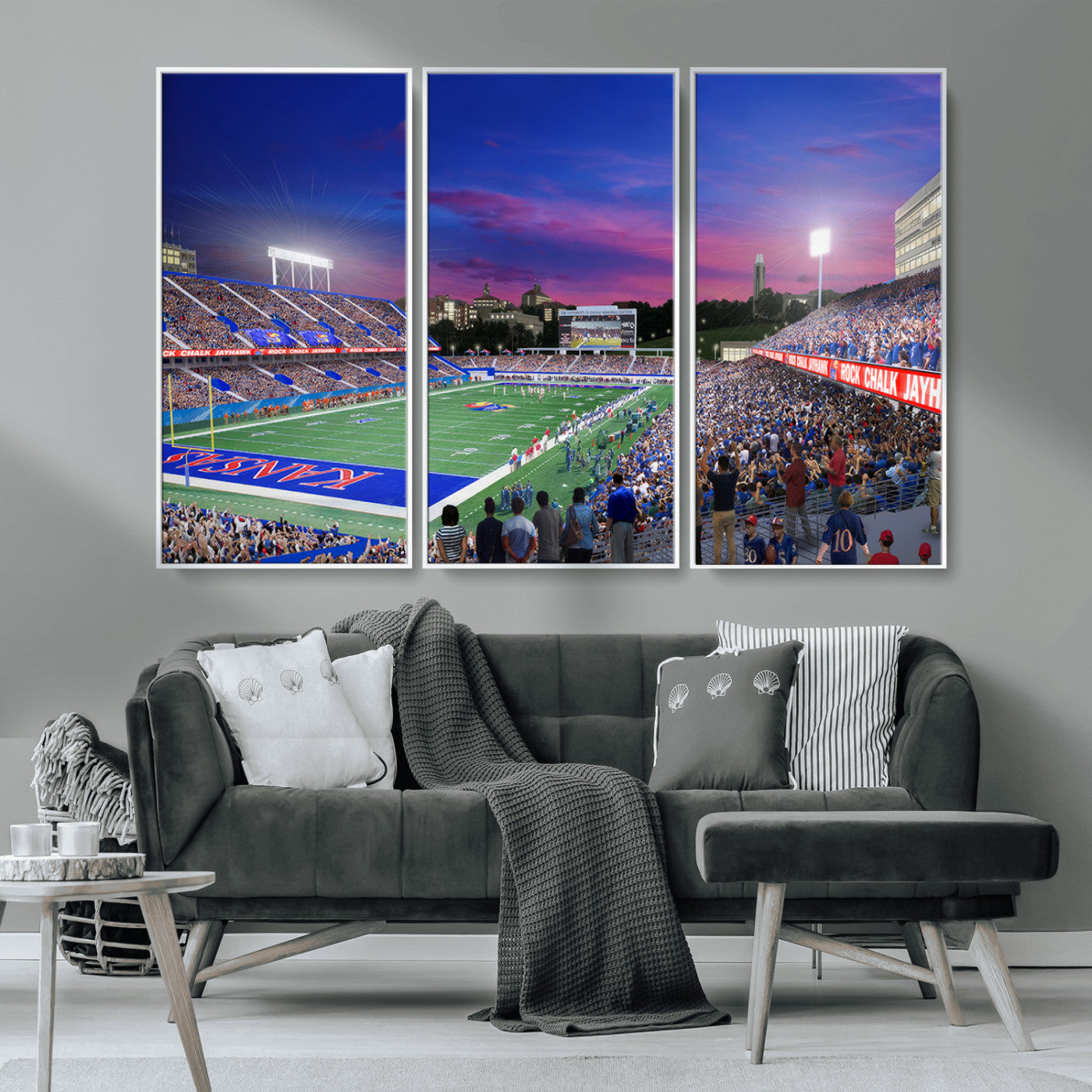 MGV-FC-48X32-3P - University of Kansas Jayhawks Football Team Print Canvas- Lawrence Kansas Memorial Stadium Wall Art