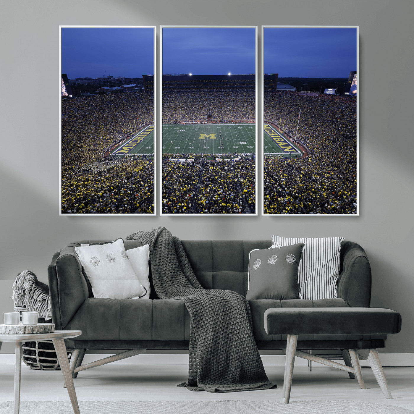 MGV-FC-48X32-3P - University of Michigan Wolverines Football Team Print - Ann Arbor Michigan Stadium Wall Art Canvas