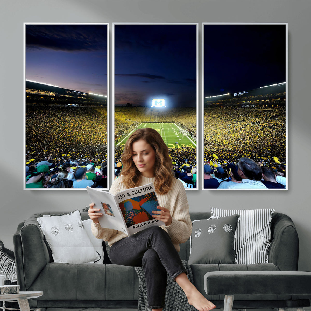 22115-MGV-CV-36X24 - University of Michigan Wolverines Football Team Print - Ann Arbor Michigan Stadium Canvas Print