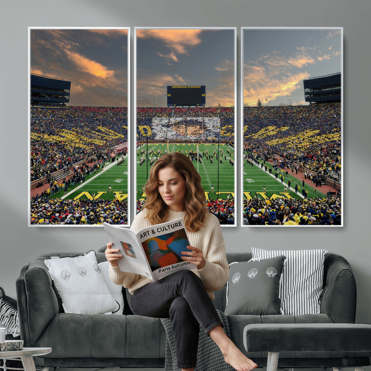 81843-MGV-CV-36X24 - University of Michigan Wolverines Print Canvas, Football Team Print - Ann Arbor Michigan Stadium
