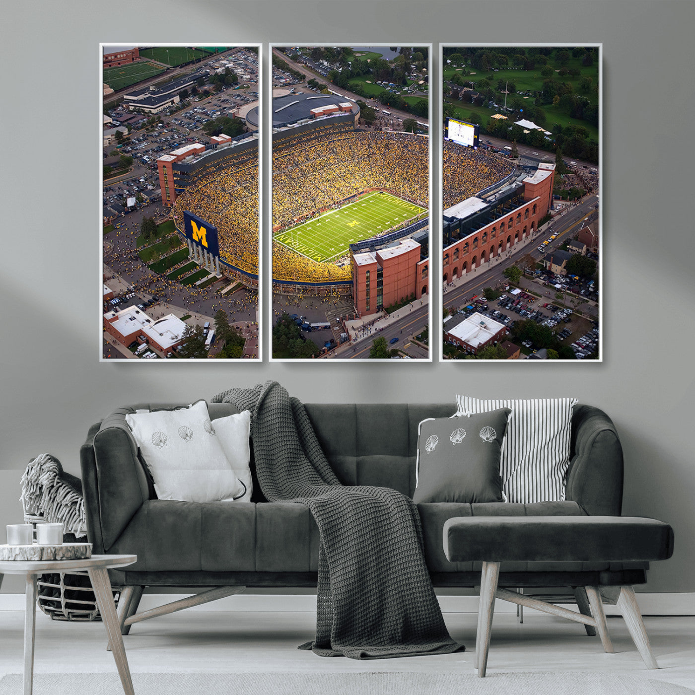 MGV-FC-48X32-3P - University of Michigan Wolverines Football Team Print - Ann Arbor Michigan Stadium Wall Art Canvas