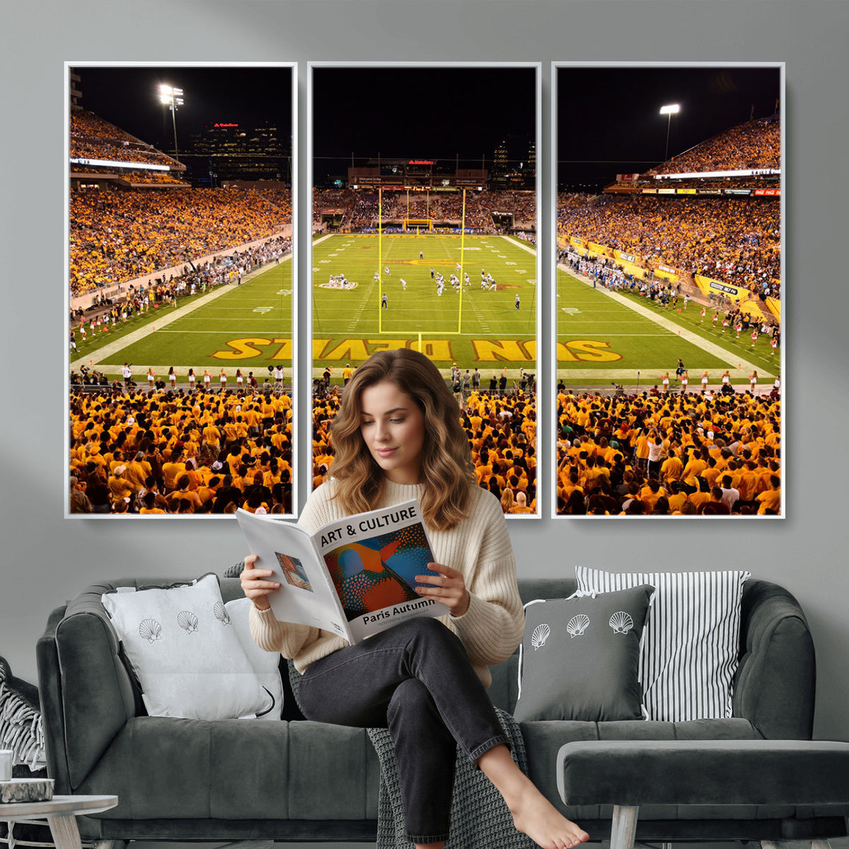 21588-MGV-CV-36X24 - ASU Sun Devils Football Team Print - Phoenix Mountain America Stadium Wall Art Canvas Print