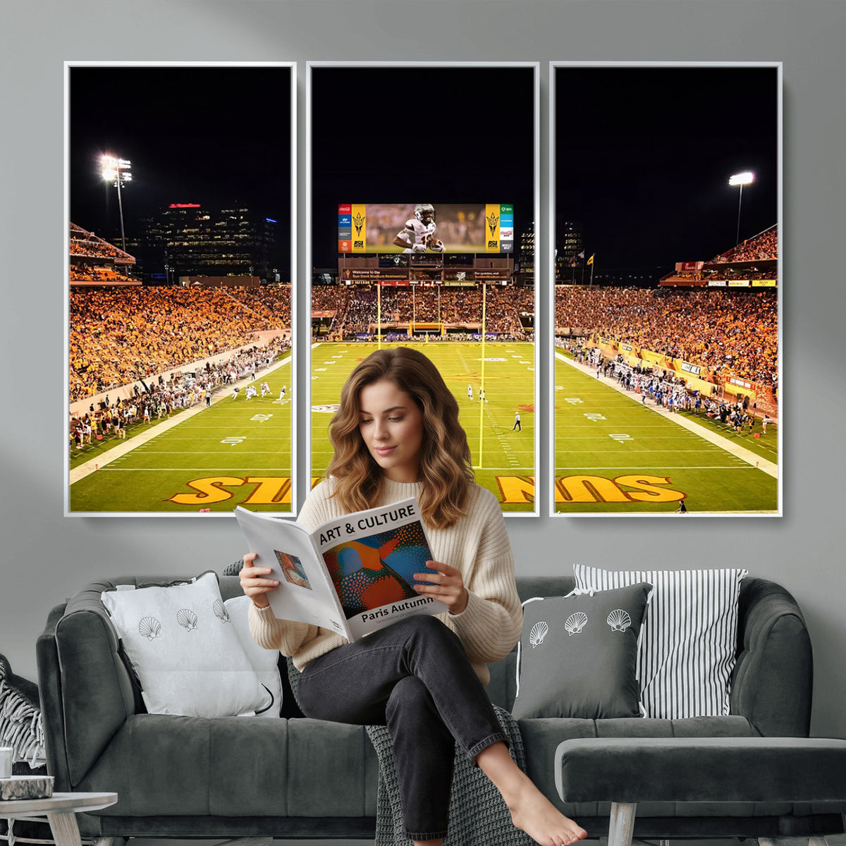 87612-MGV-CV-36X24 - ASU Sun Devils Football Team Print - Phoenix Mountain America Stadium Canvas Print