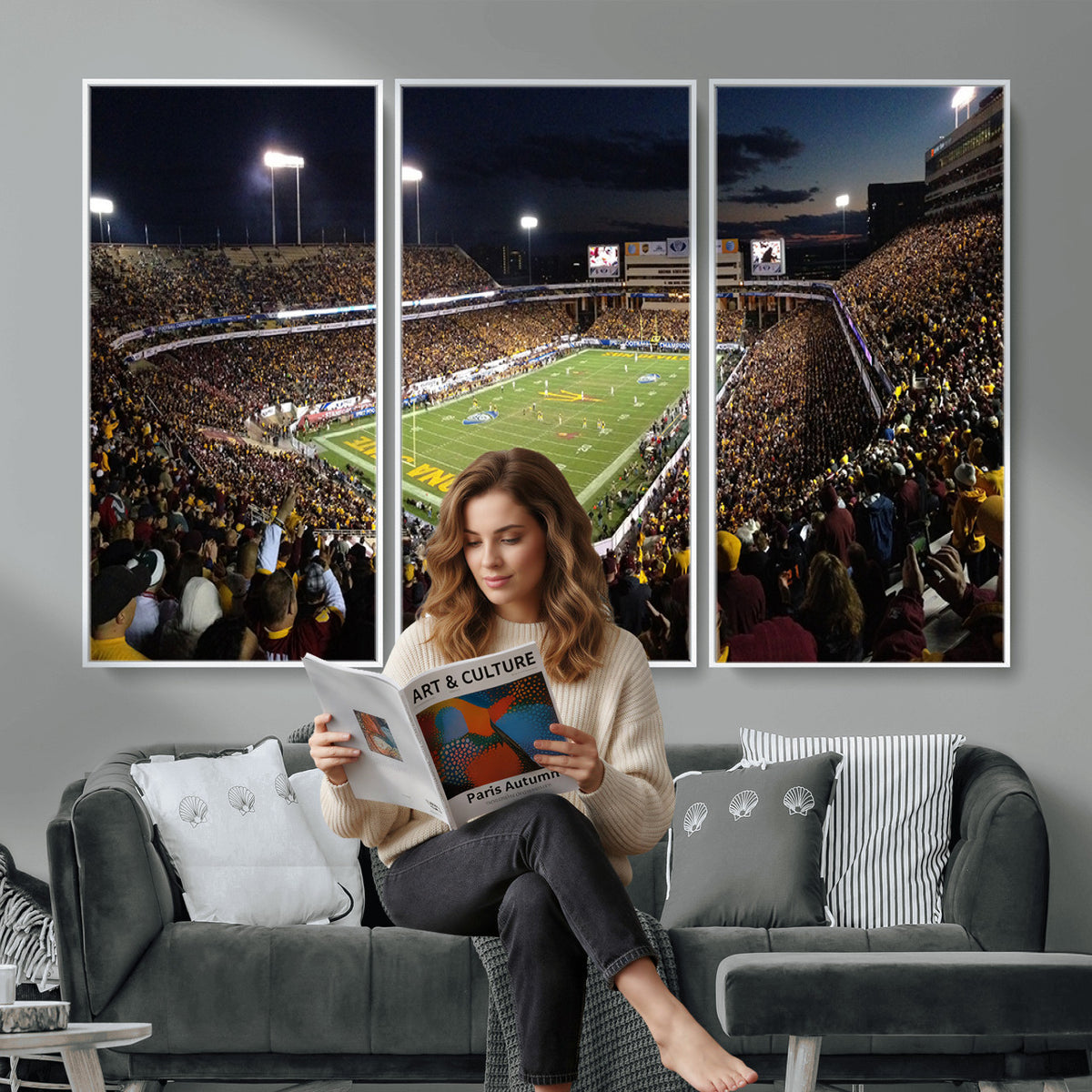 75716-MGV-CV-36X24 - ASU Sun Devils Football Team Print Canvas - Phoenix Mountain America Stadium Wall Art Canvas Print