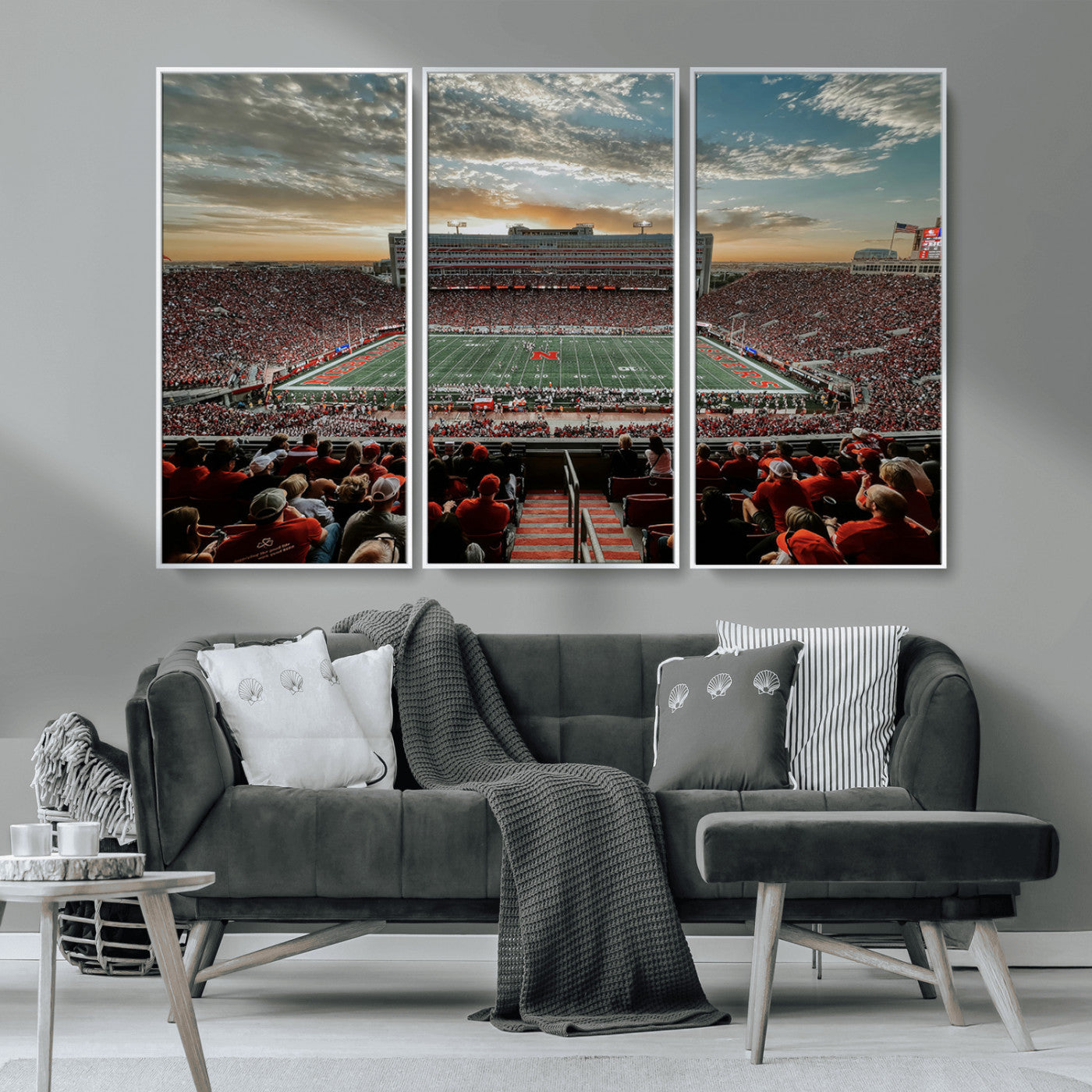 MGV-FC-48X32-3P - University of Nebraska Cornhuskers Football Team Print - Lincoln Memorial Stadium Art Canvas Print