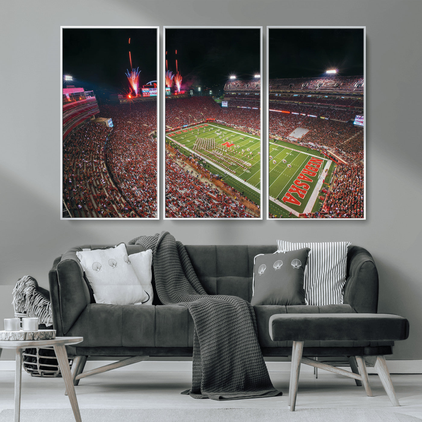 MGV-FC-48X32-3P - University of Nebraska Cornhuskers Football Team Print - Lincoln Memorial Stadium Wall Art Canvas