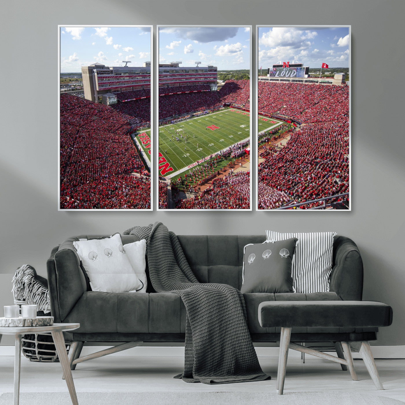 MGV-FC-48X32-3P - University of Nebraska Cornhuskers Football Team Print - Lincoln Memorial Stadium Wall Art Canvas