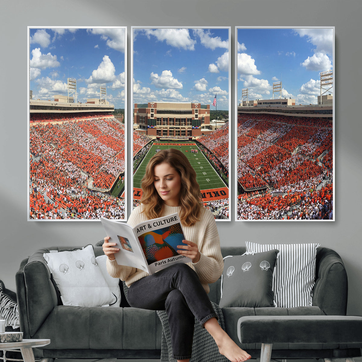 65192-MGV-CV-36X24 - Oklahoma State Cowboys Football Team Print - Stillwater Boone Pickens Stadium Wall Art Canvas Print