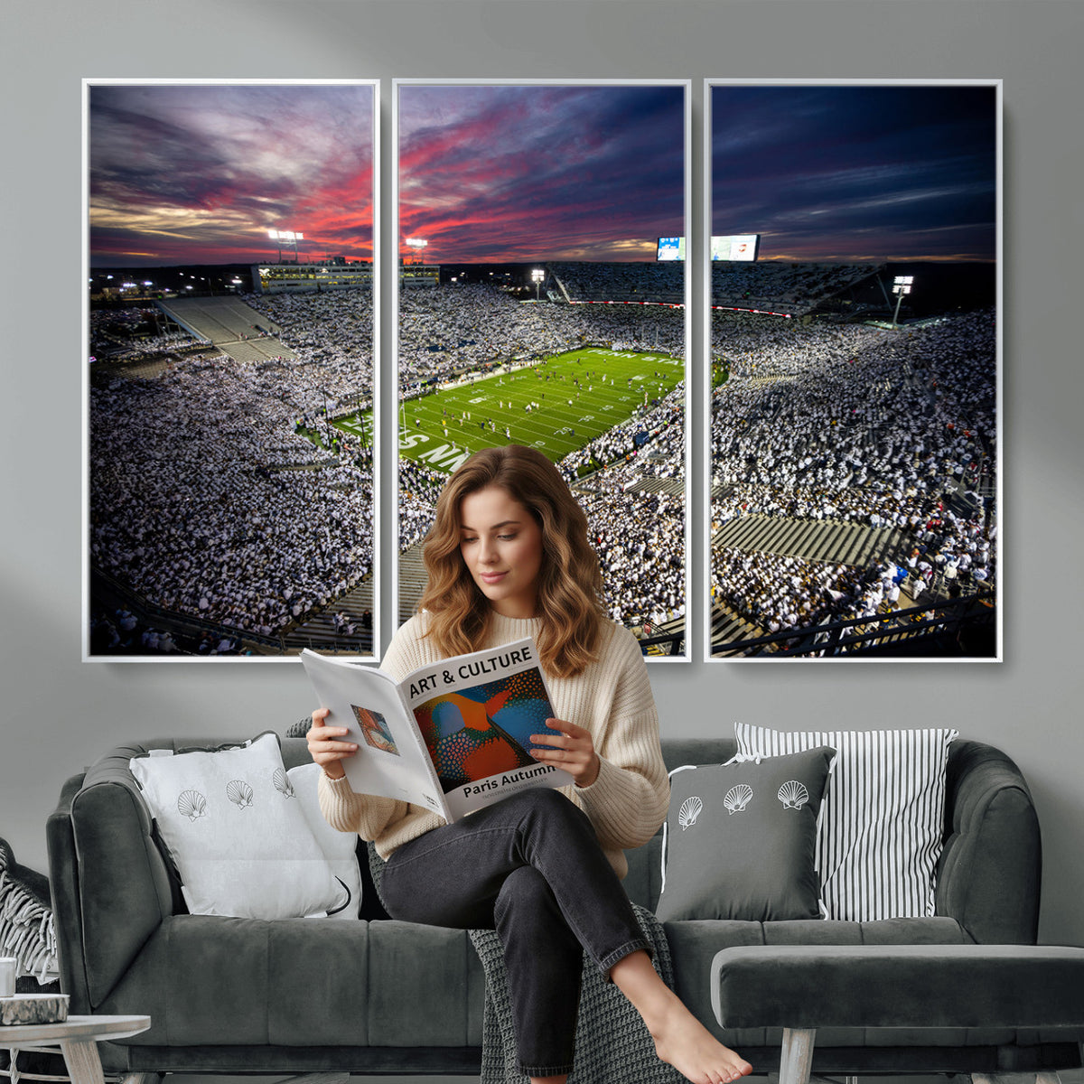 37304-MGV-CV-36X24 - Penn State Nittany Lions Football Team Print - University Park Beaver Stadium Art Canvas Print