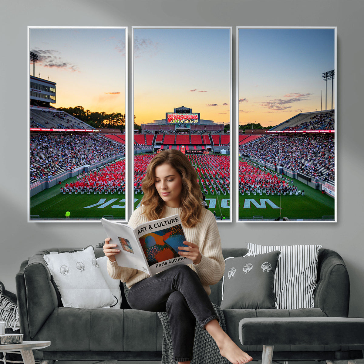 35266-MGV-CV-36X24 - NC State Wolfpack Football Team Print Wall Art - Raleigh Carter-Finley Stadium Wall Art Canvas Print