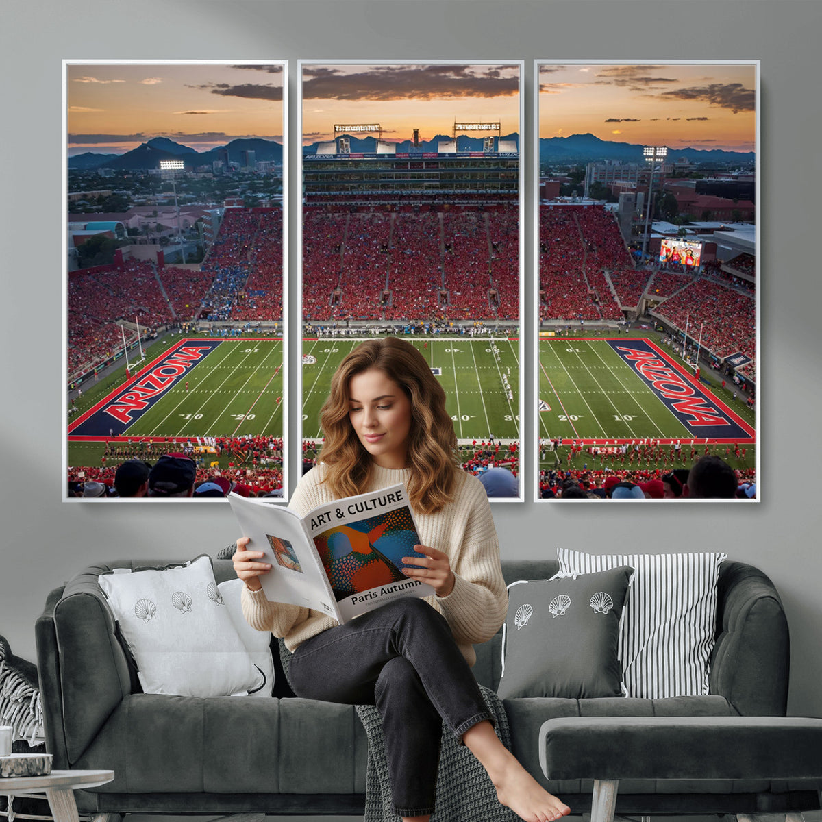 99722-MGV-CV-36X24 - Framed Arizona Wildcats Football Team Print - Tucson Arizona Stadium Wall Art Canvas Print
