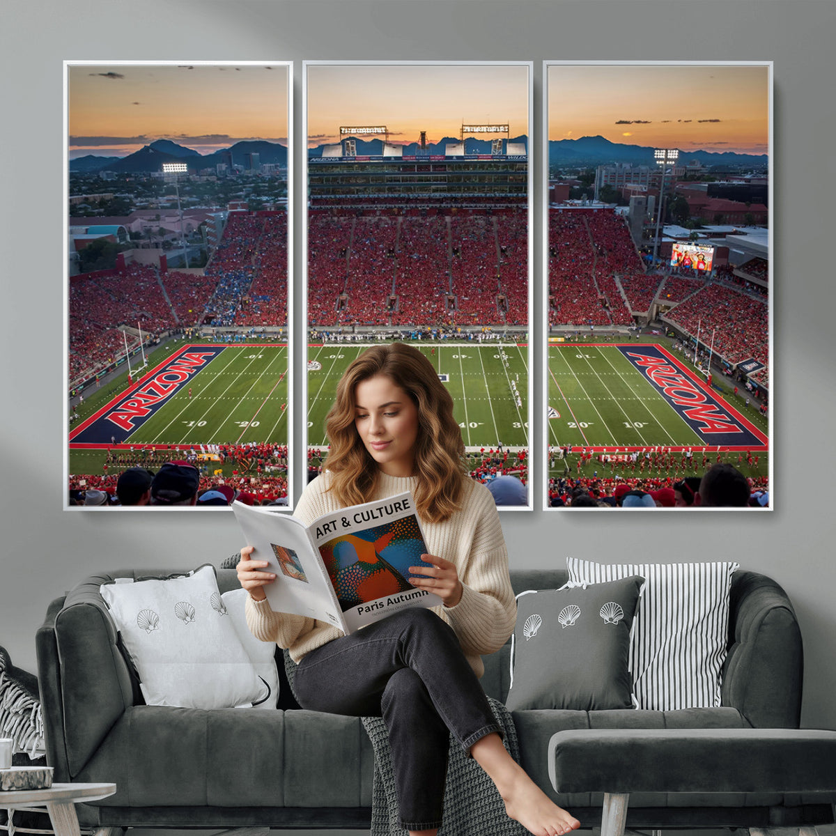 45563-MGV-CV-36X24 - Arizona Wildcats Football Team Print - Tucson Arizona Stadium Wall Art Canvas Print