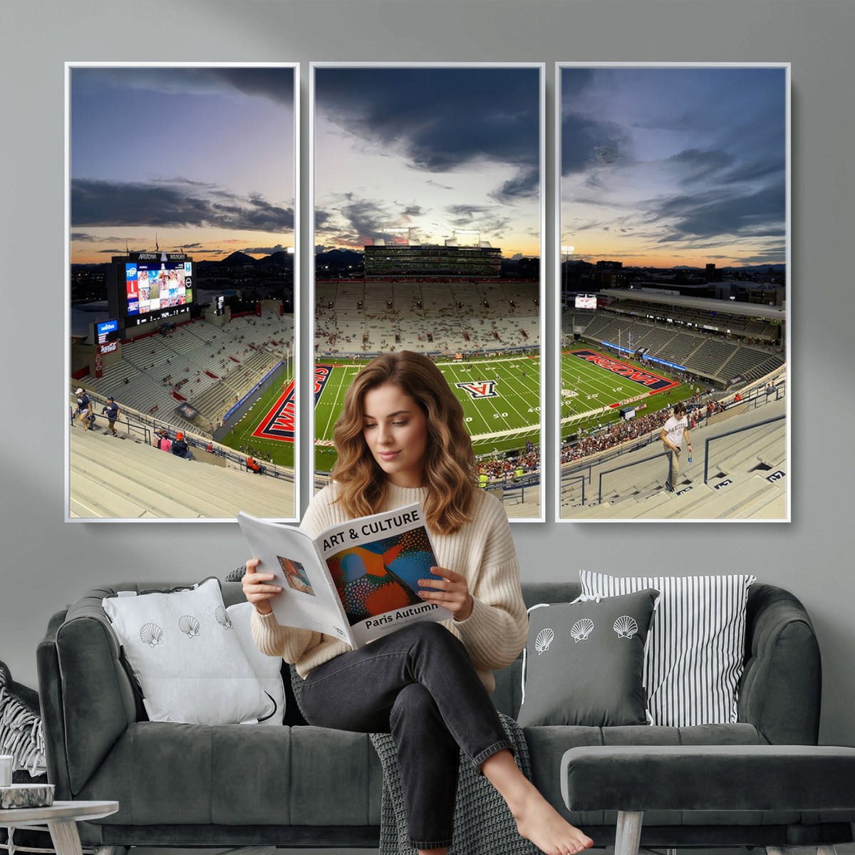 24339-MGV-CV-36X24 - Arizona Wildcats Football Team Print - Tucson Arizona Stadium Wall Art Canvas Print