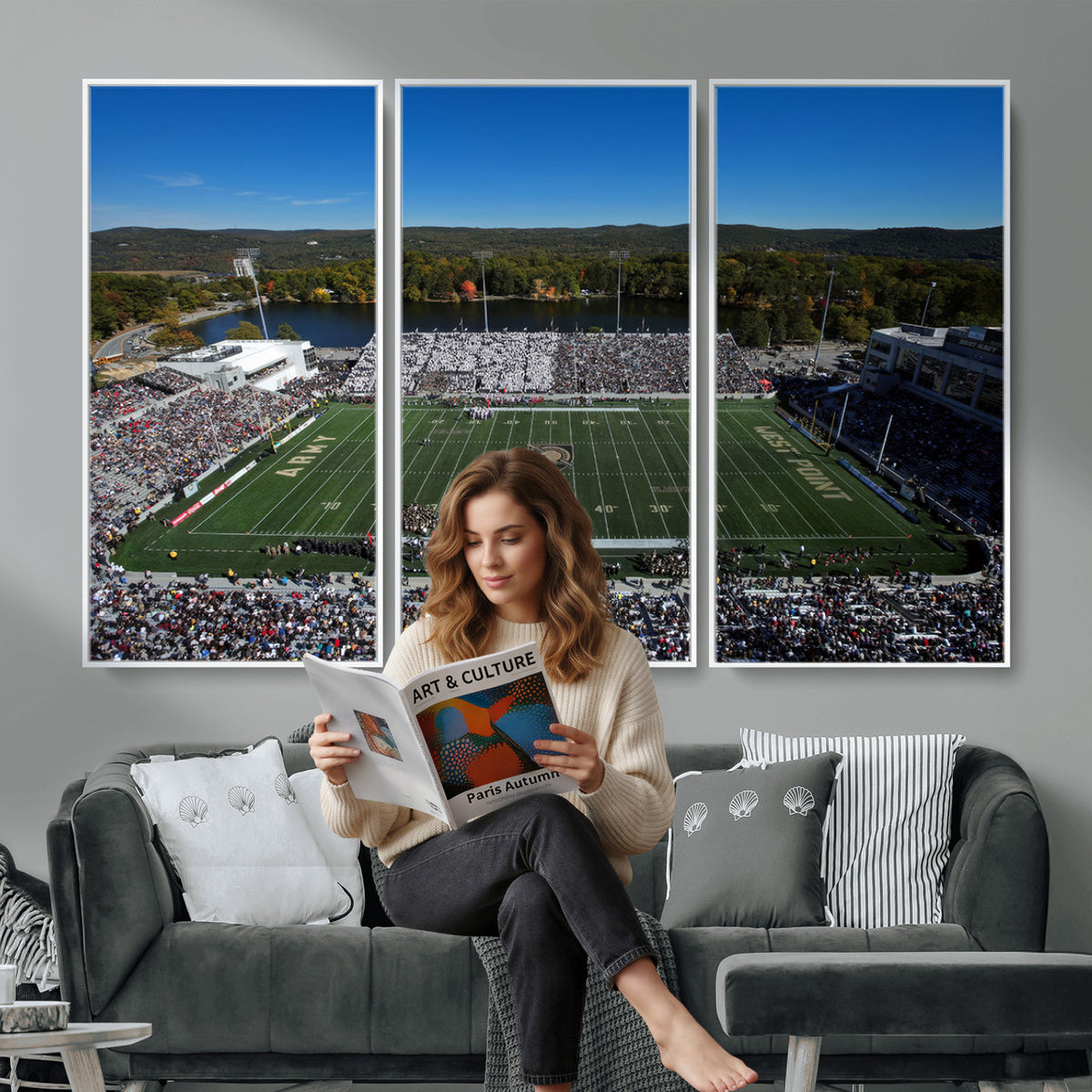 52056-MGV-CV-36X24 - Army Black Knights Football Team Print - West Point Michie Stadium Wall Art Canvas Print