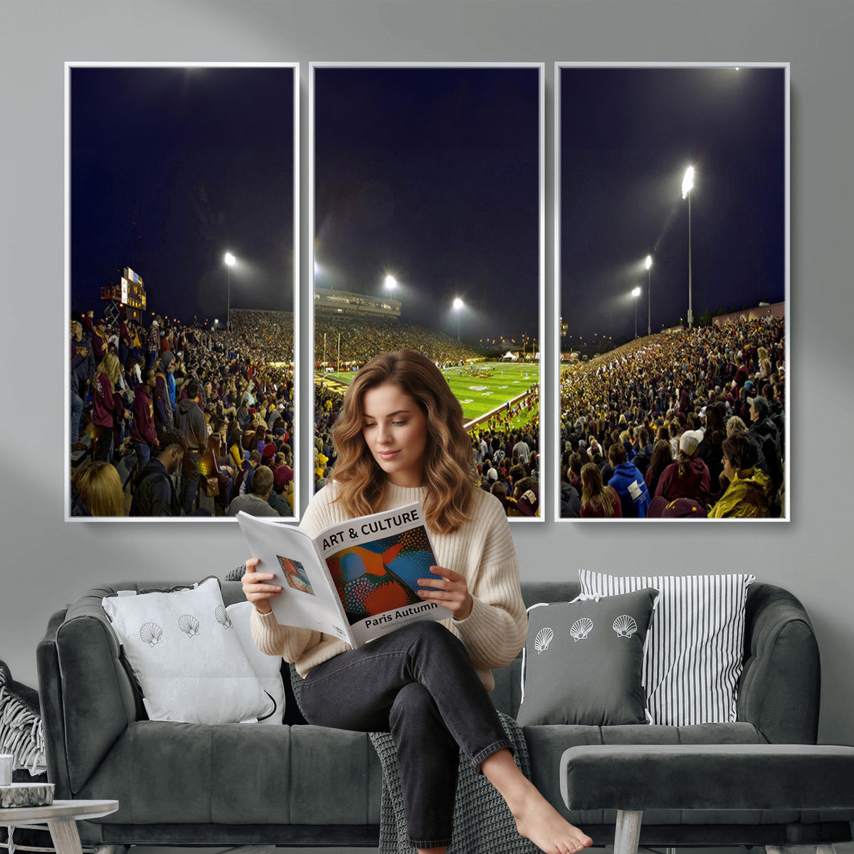 45619-MGV-CV-36X24 - Central Michigan University Chippewas Canvas Wall Art, Football Team Print - Mount Pleasant