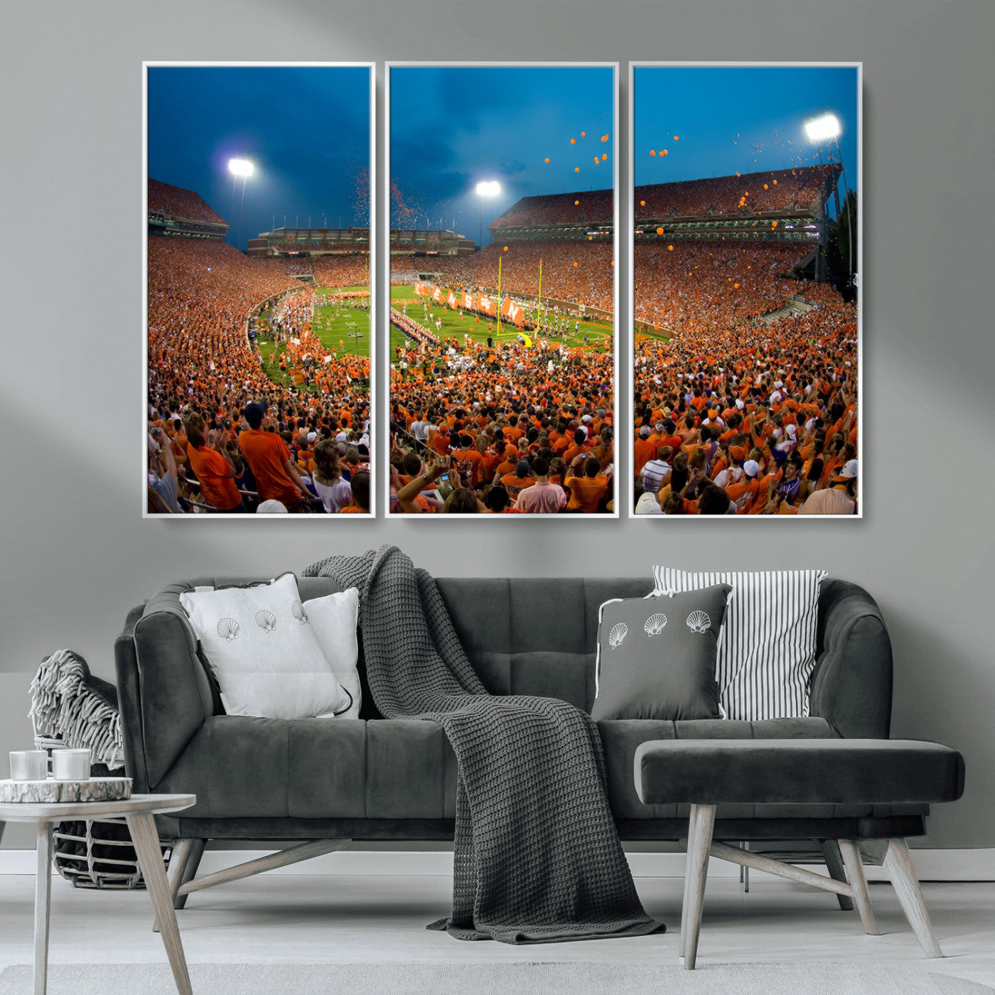 MGV-FC-48X32-3P - Clemson University Tigers Football Team Print - Clemson Memorial Stadium Wall Art Canvas Print