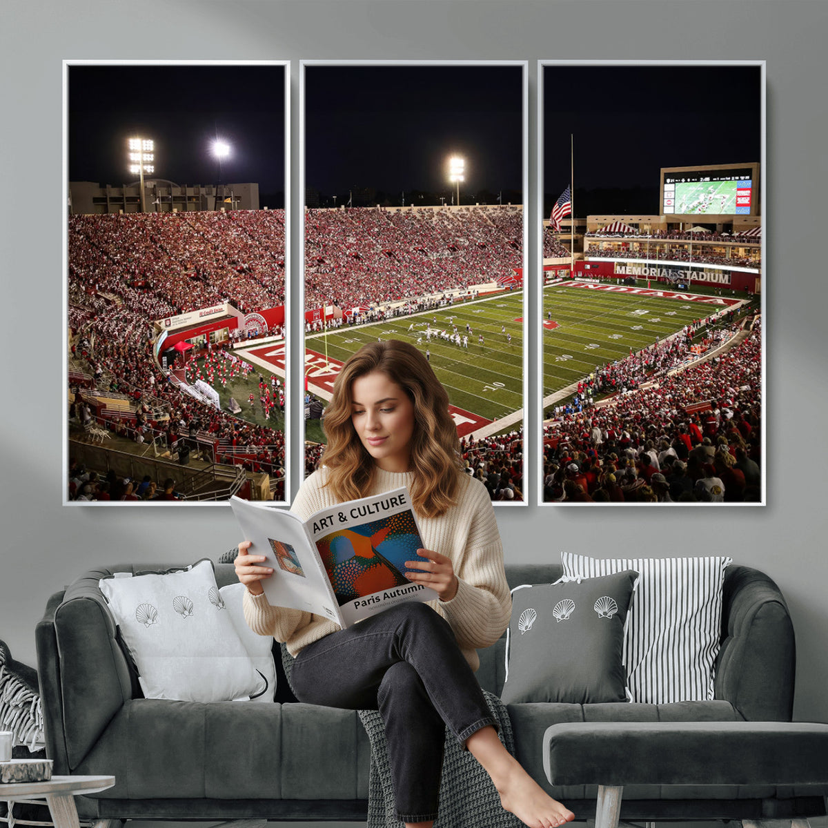 82748-MGV-CV-36X24 - Indiana University Hoosiers Football Team Print Canvas, Framed and Ready to Hang