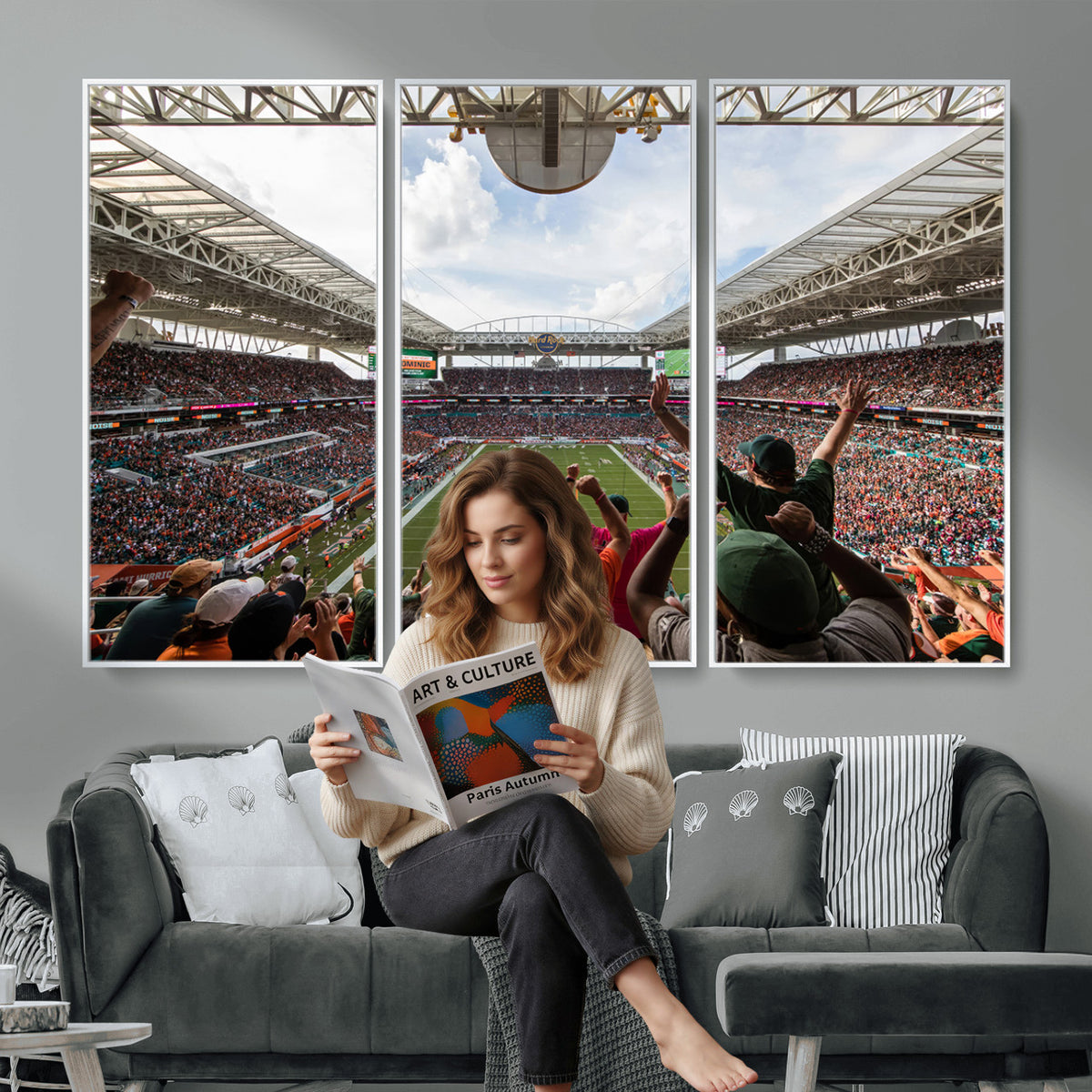 66239-PAN-FL-20X10 - Miami Hurricanes Football Team Wall Art Print - Miami Hard Rock Stadium Wall Art Canvas Print