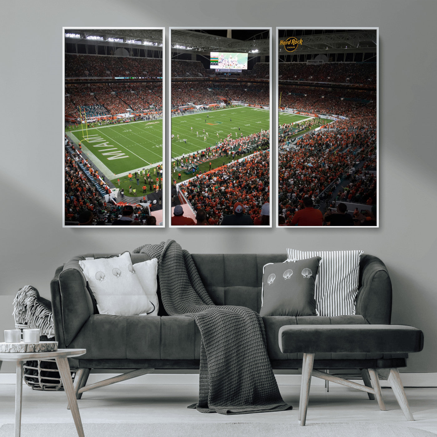 MGV-FC-48X32-3P - Miami Hurricanes Football Team Print Canvas- Miami Hard Rock Stadium Wall Art Canvas Print