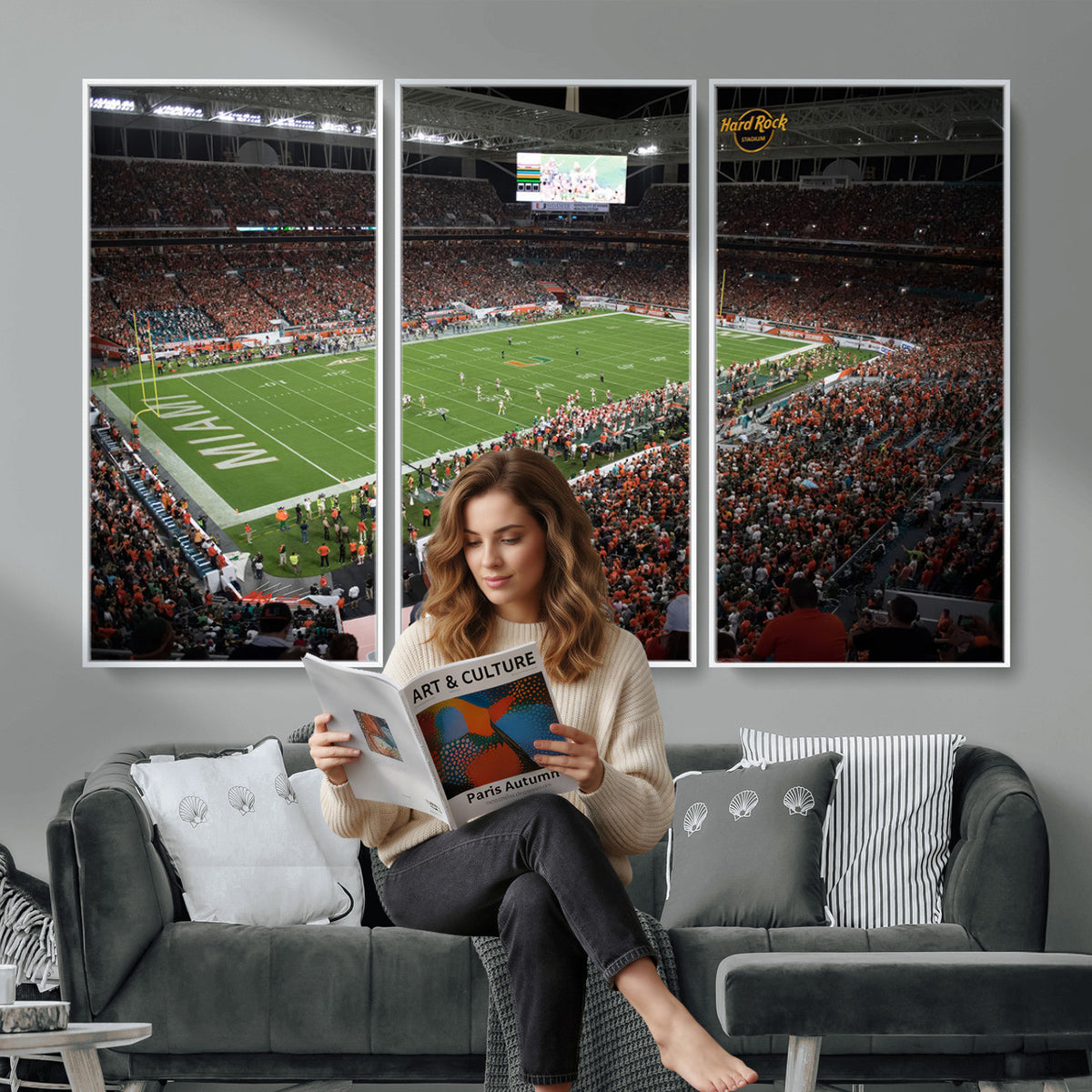 33698-PAN-FL-20X10 - Miami Hurricanes Football Team Print Canvas- Miami Hard Rock Stadium Wall Art Canvas Print
