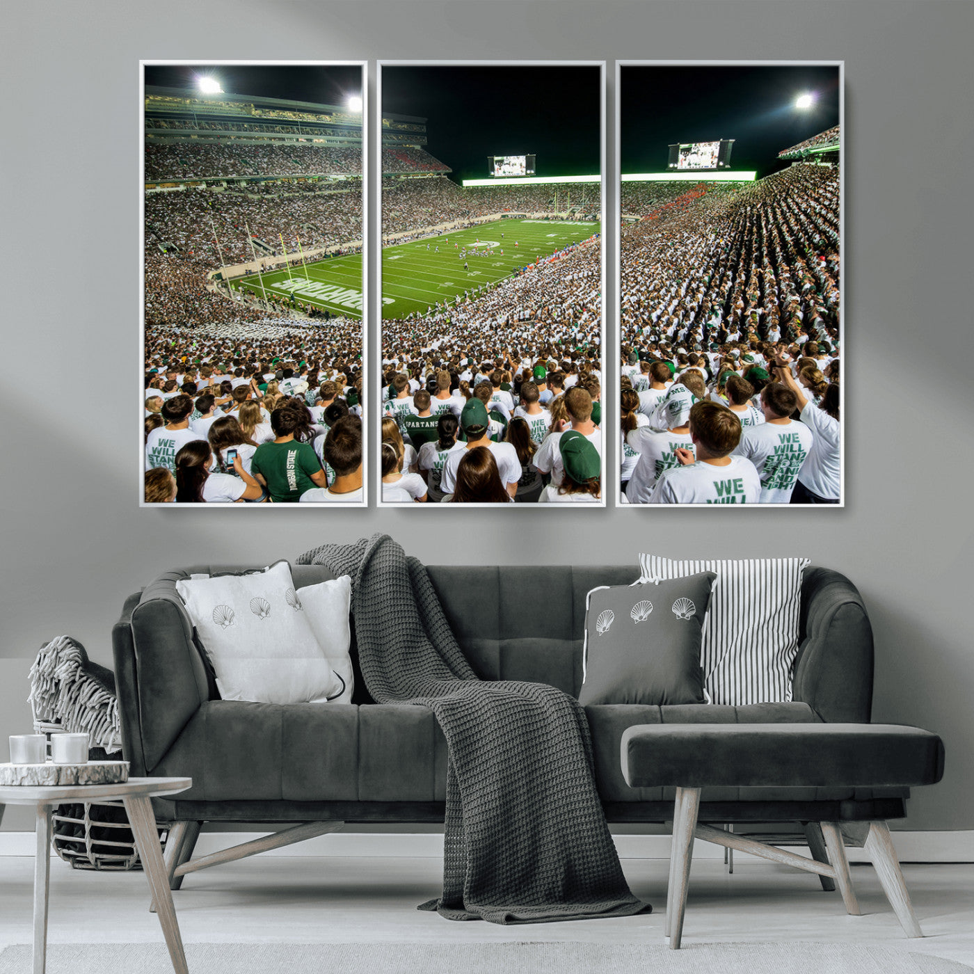 MGV-FC-48X32-3P - Michigan State Spartans Football Canvas Print - East Lansing Spartan Stadium Wall Art Canvas Print