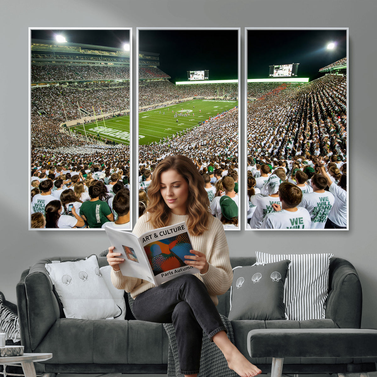 30457-PAN-FL-20X10 - Michigan State Spartans Football Canvas Print - East Lansing Spartan Stadium Wall Art Canvas Print