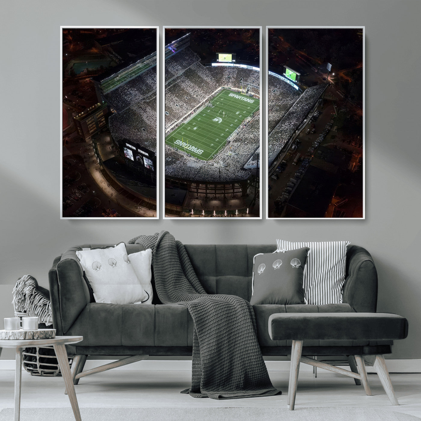 MGV-FC-48X32-3P - Michigan State Spartans Football Team Print - East Lansing Spartan Stadium Print Wall Art