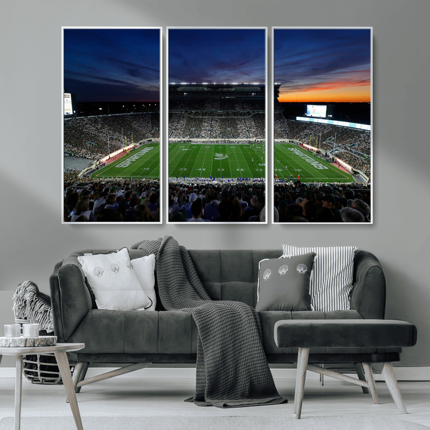 MGV-FC-48X32-3P - Michigan State Spartans Football Team Print - East Lansing Spartan Stadium Canvas Print