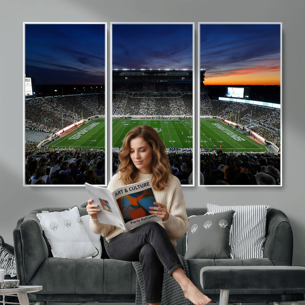 49074-PAN-FL-20X10 - Michigan State Spartans Football Team Print - East Lansing Spartan Stadium Canvas Print
