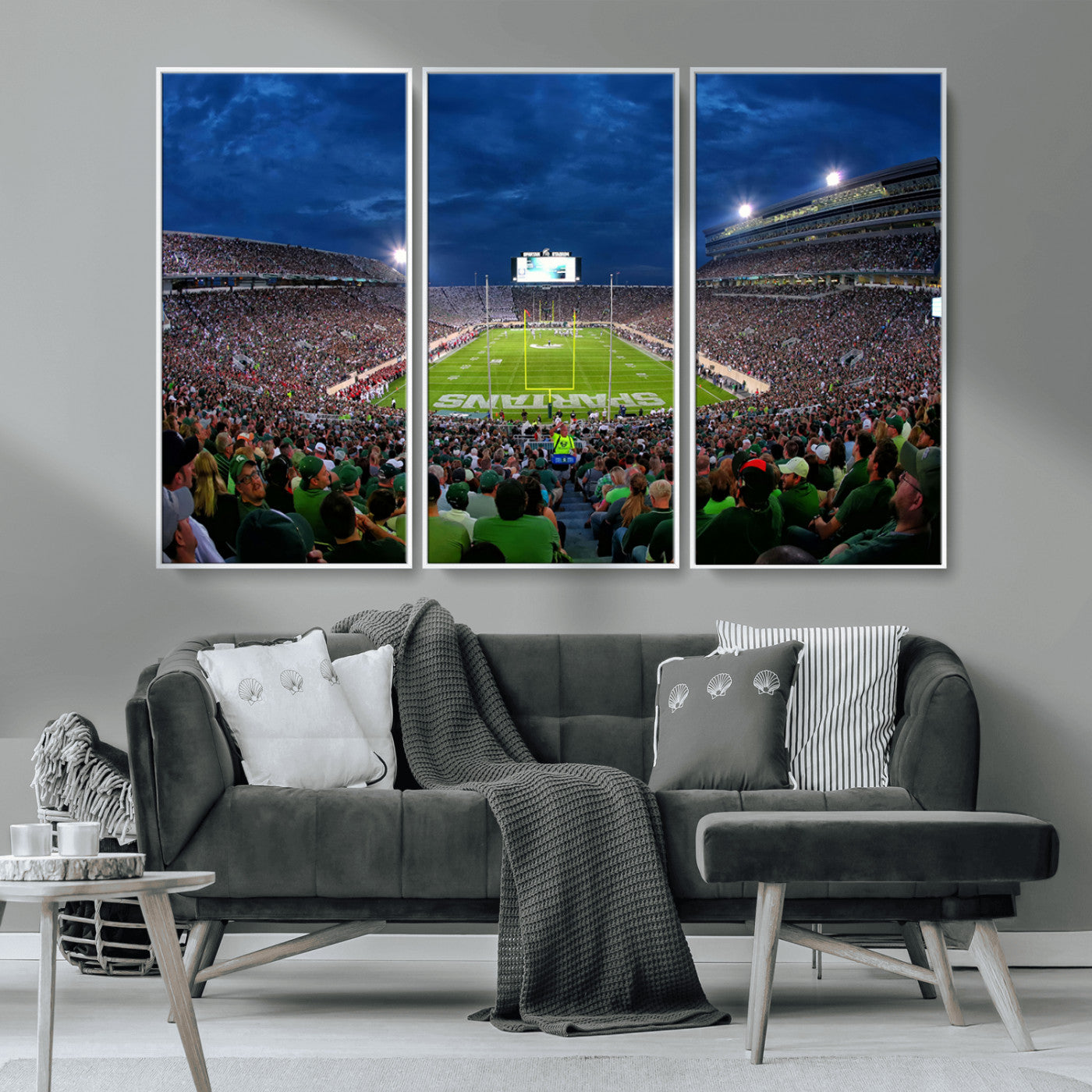 MGV-FC-48X32-3P - Michigan State Spartans Football Team Print - East Lansing Spartan Stadium Wall Art Canvas Print