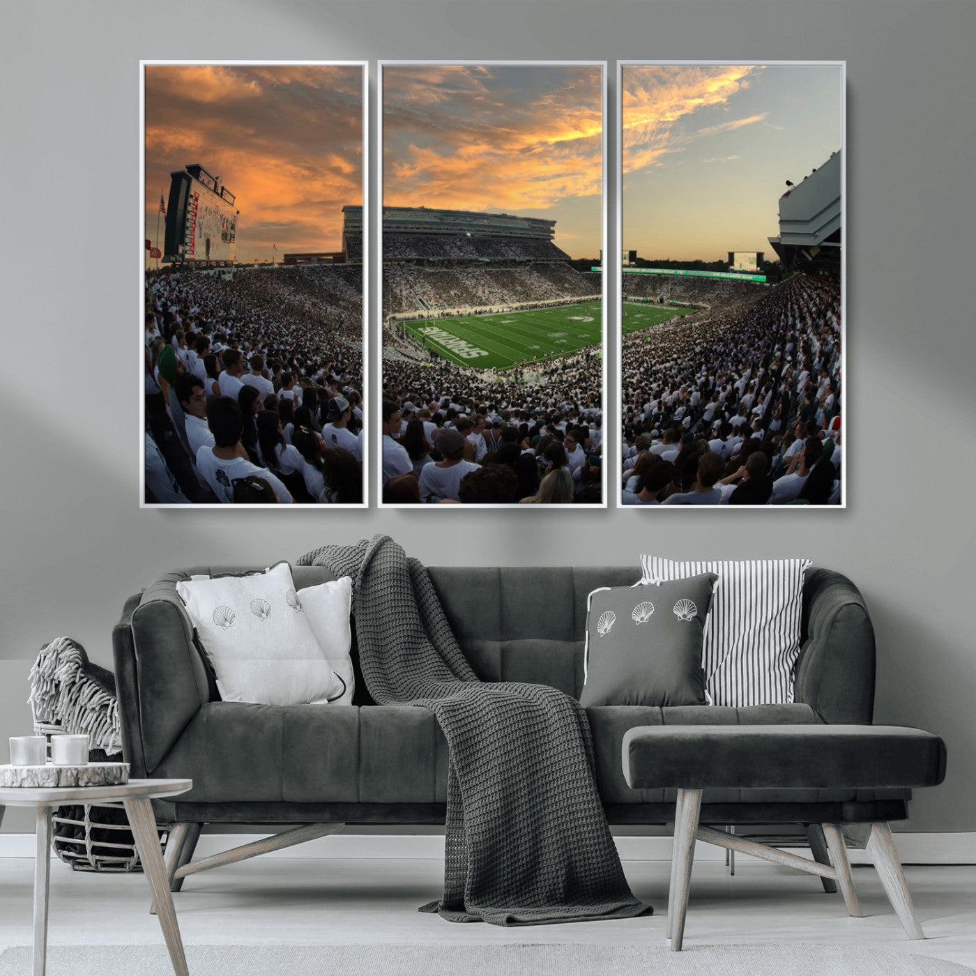 MGV-FC-48X32-3P - Michigan State Spartans Football Team Print - East Lansing Spartan Stadium Wall Art Canvas Print