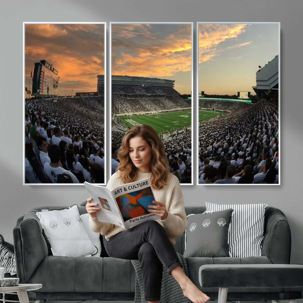 99155-PAN-FL-20X10 - Michigan State Spartans Football Team Print - East Lansing Spartan Stadium Wall Art Canvas Print