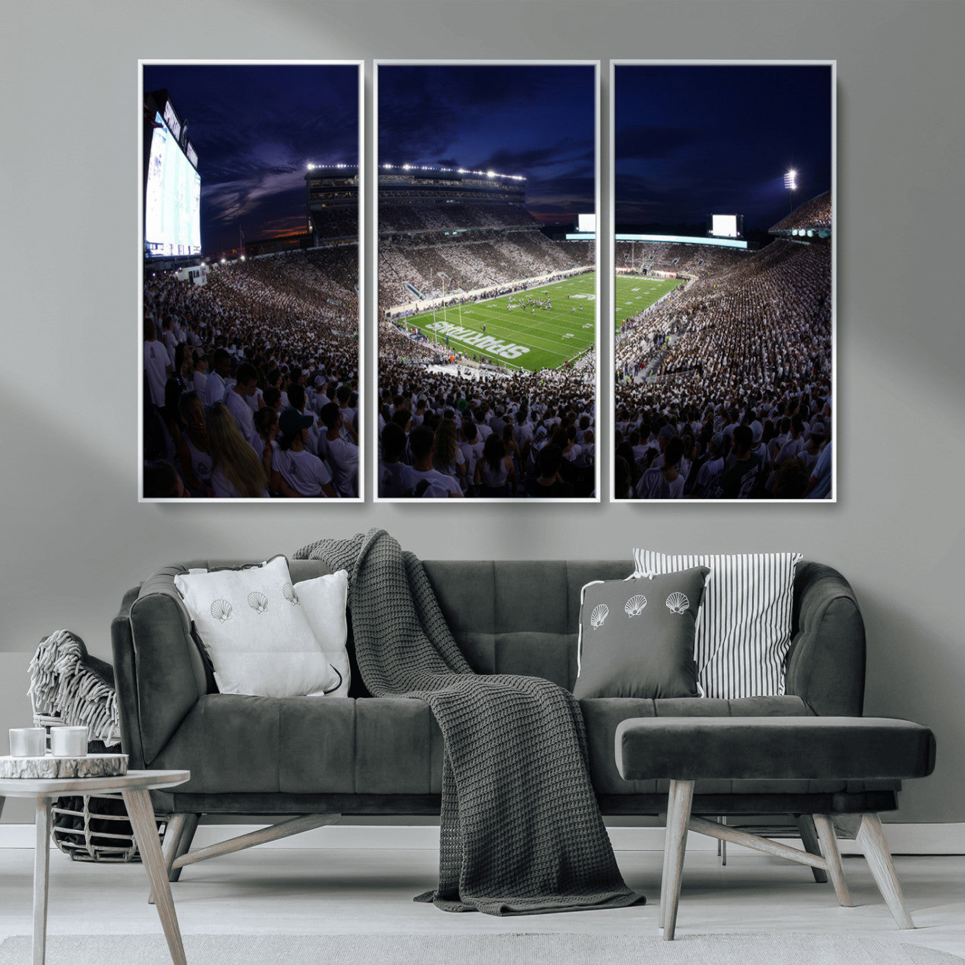MGV-FC-48X32-3P - Michigan State Spartans Canvas, Framed Football Team Print - East Lansing Spartan Stadium Wall Art